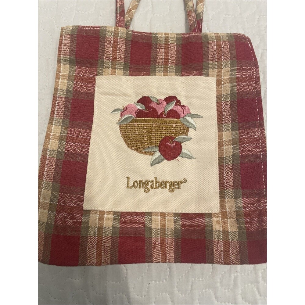 VTG Y2K LONGABERGER Homestead Plaid Basket Small Mini Tote Bag Apple Cottagecore